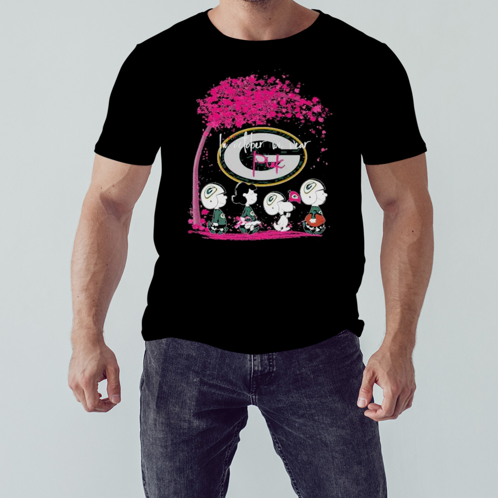 Green Bay Packers Peanut characters in october we wear pink 2023 t-shirt