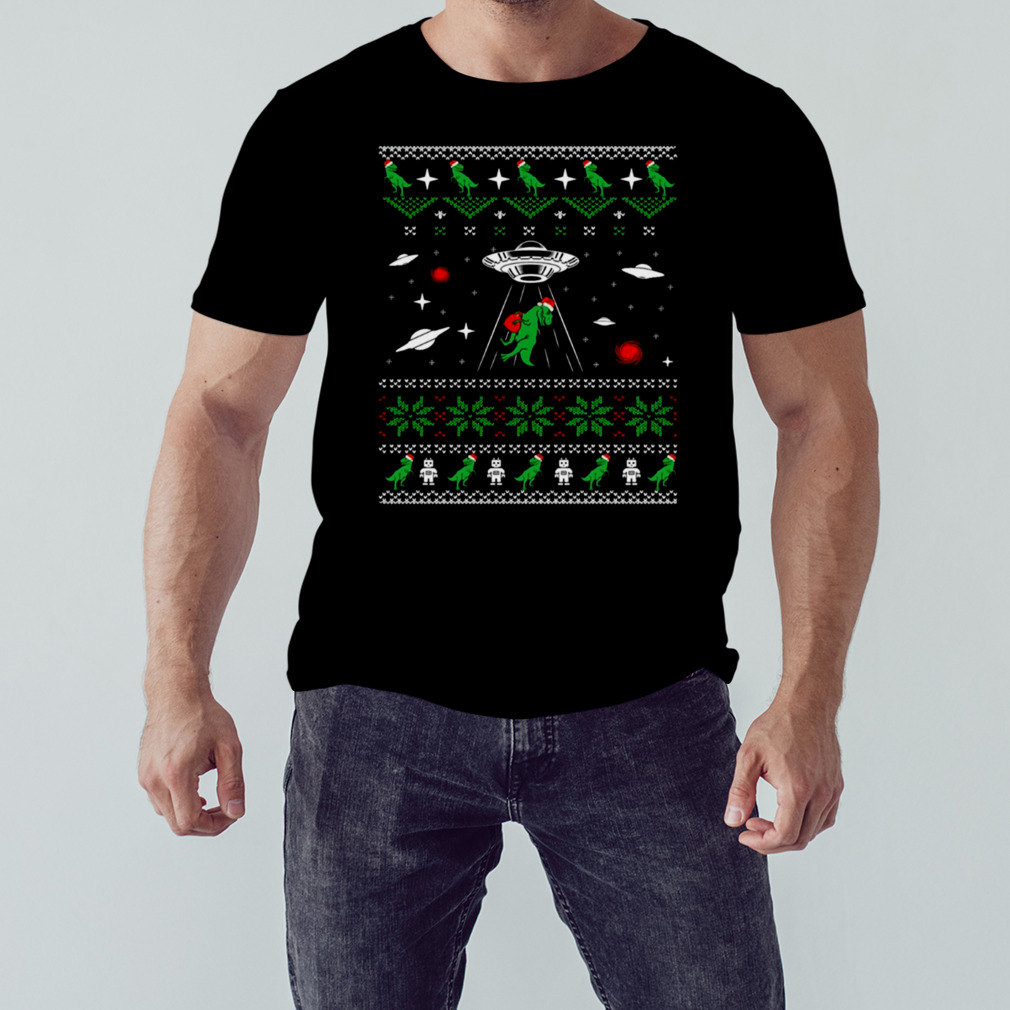 Dinosaur Ugly Christmas Sweater Alien Ufo T Rex Abduction shirt 1 Unisex tshirt