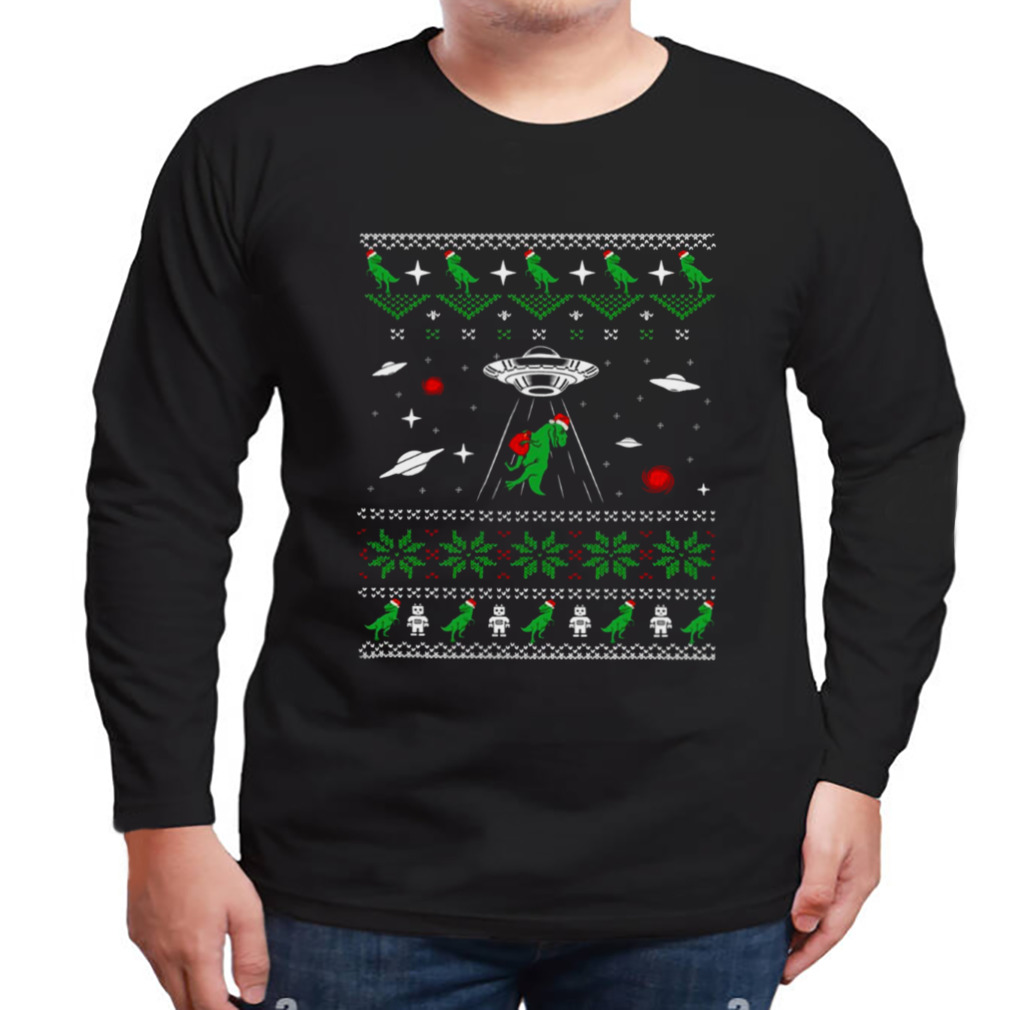 Dinosaur Ugly Christmas Sweater Alien Ufo T Rex Abduction shirt 3 Longsleeve tshirt
