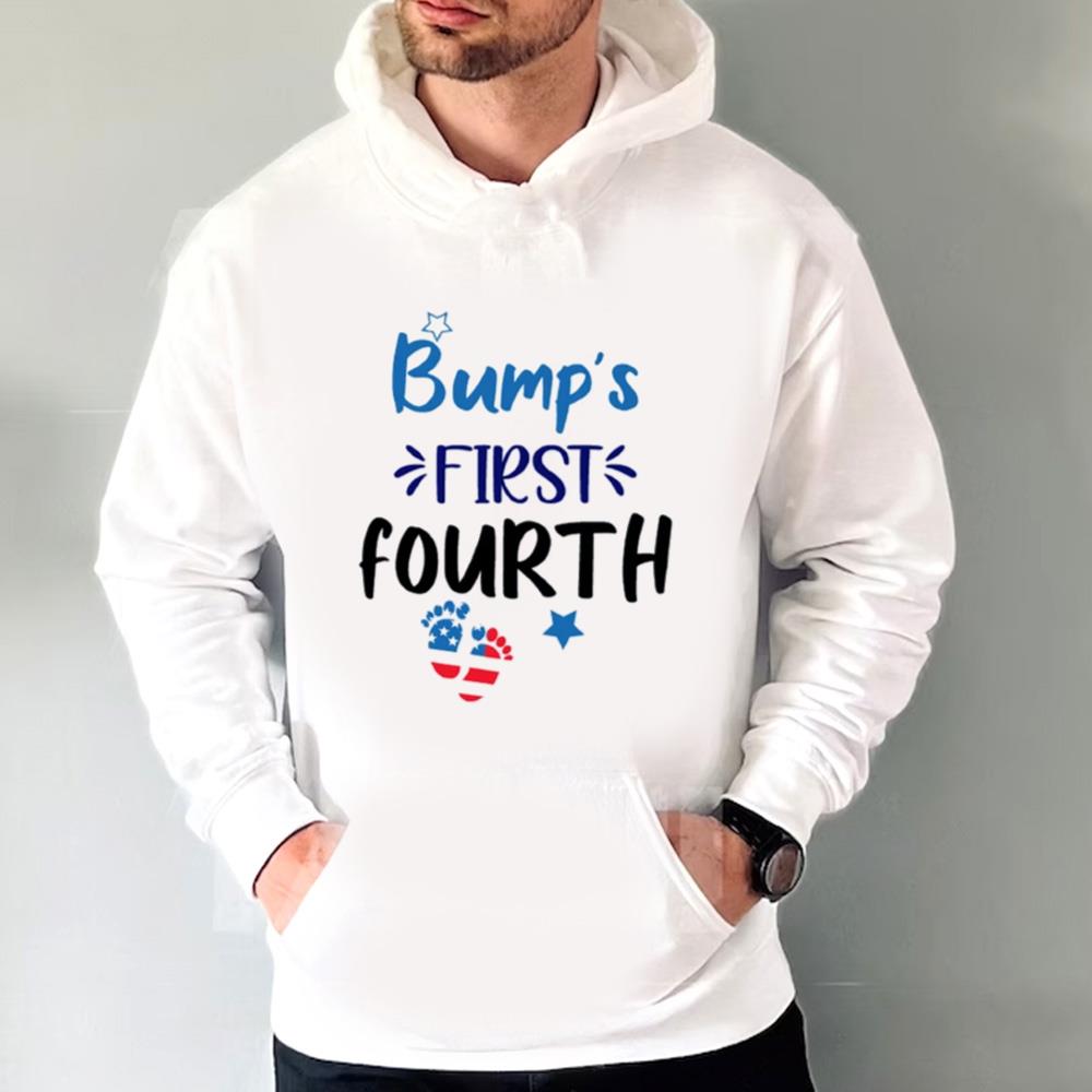 Bump's First Fourth Of July Pregnancy Shirt, Trendy 4th Of July Pregnancy T-shirts, Pregnancy Announcement Outfits