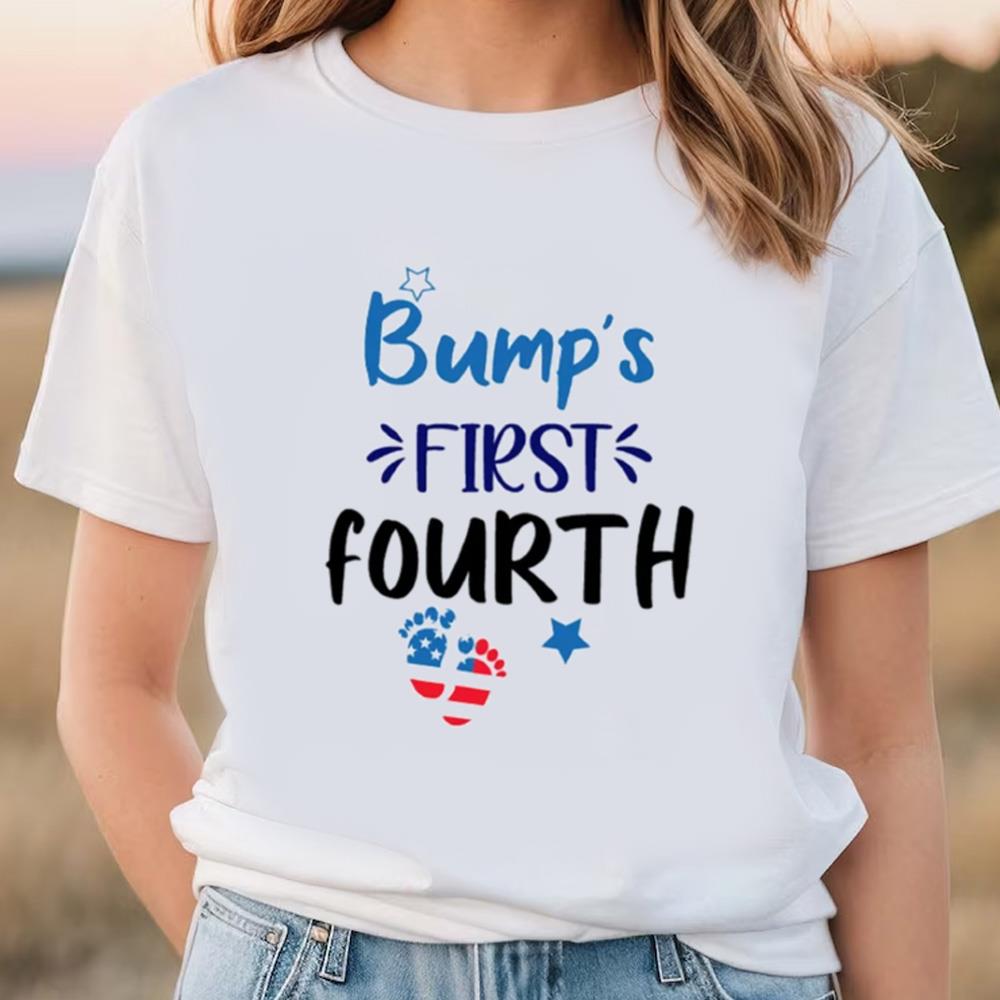 Bump's First Fourth Of July Pregnancy Shirt, Trendy 4th Of July Pregnancy T-shirts, Pregnancy Announcement Outfits