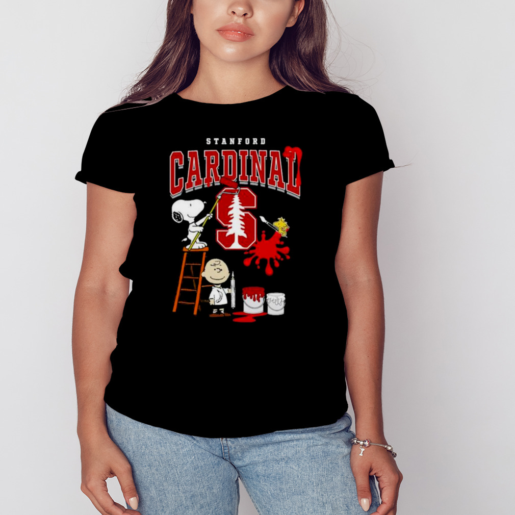 The Peanuts Charlie Snoopy and Woodstock Wall paint Stanford Cardinal shirt 2 Women's tshirt