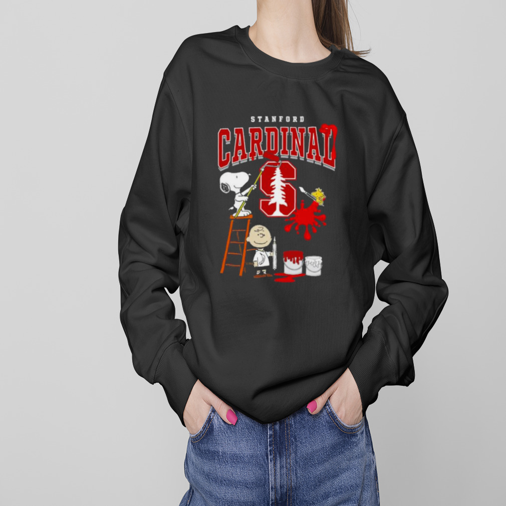 The Peanuts Charlie Snoopy and Woodstock Wall paint Stanford Cardinal shirt 4 Sweaters