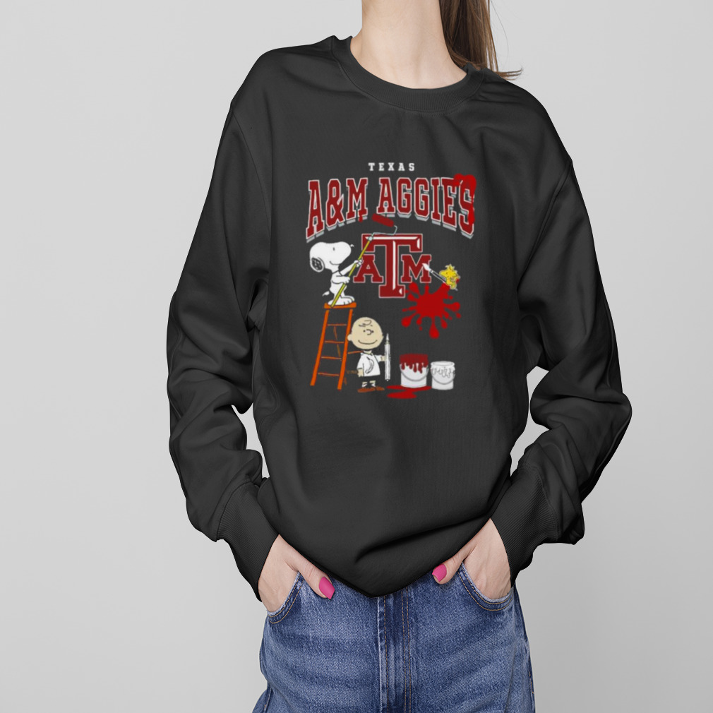 The Peanuts Charlie Snoopy and Woodstock Wall paint Texas A M Aggies shirt 4 Sweaters