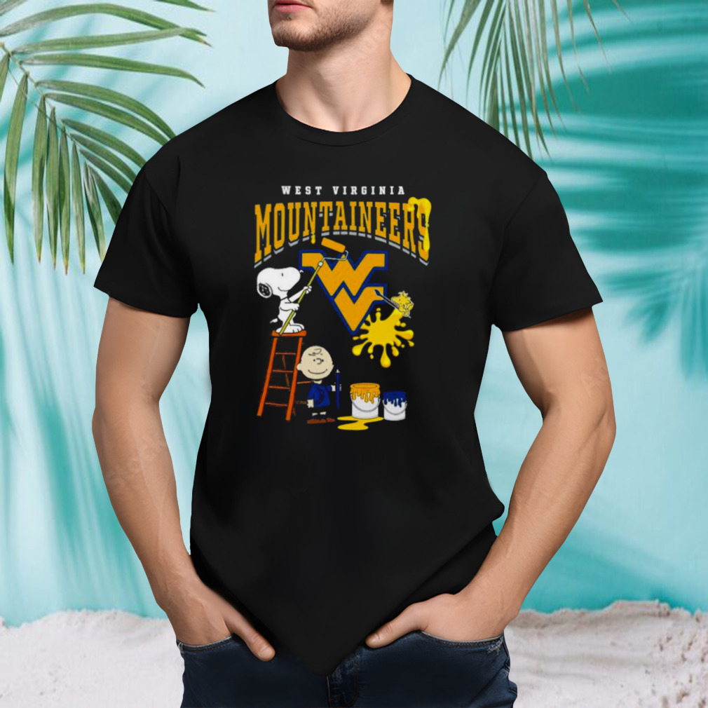 The Peanuts Charlie Snoopy and Woodstock Wall paint West Virginia Mountaineers shirt