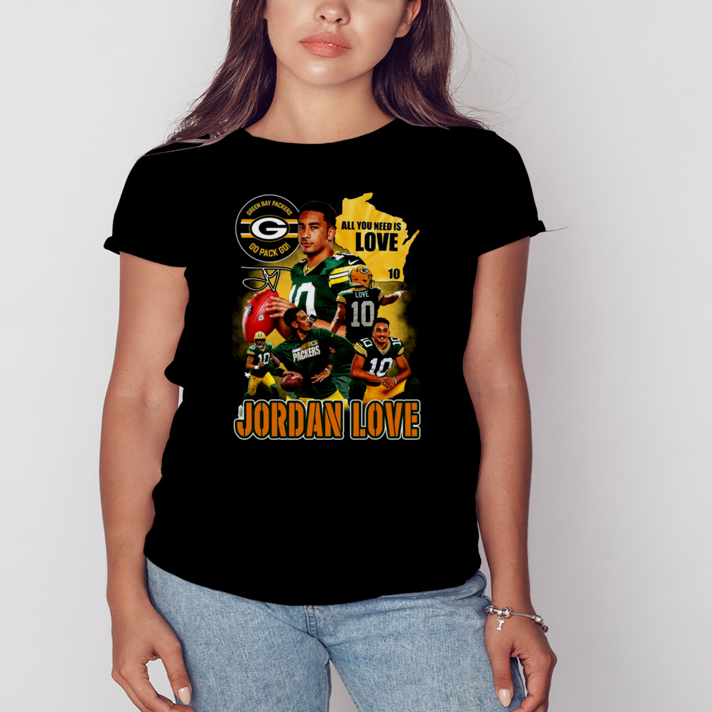 Green Bay Packers Go Pack Go All You Need Is Love Jordan 10 Shirt 2 Women's tshirt