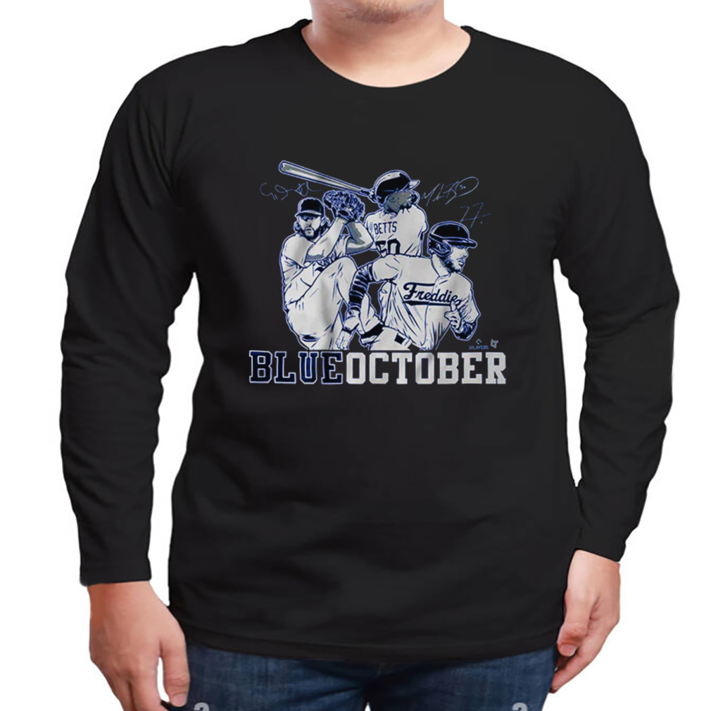 Mookie Betts Freddie Freeman & Clayton Kershaw Blue October LA Dodgers Shirt 3 Longsleeve tshirt