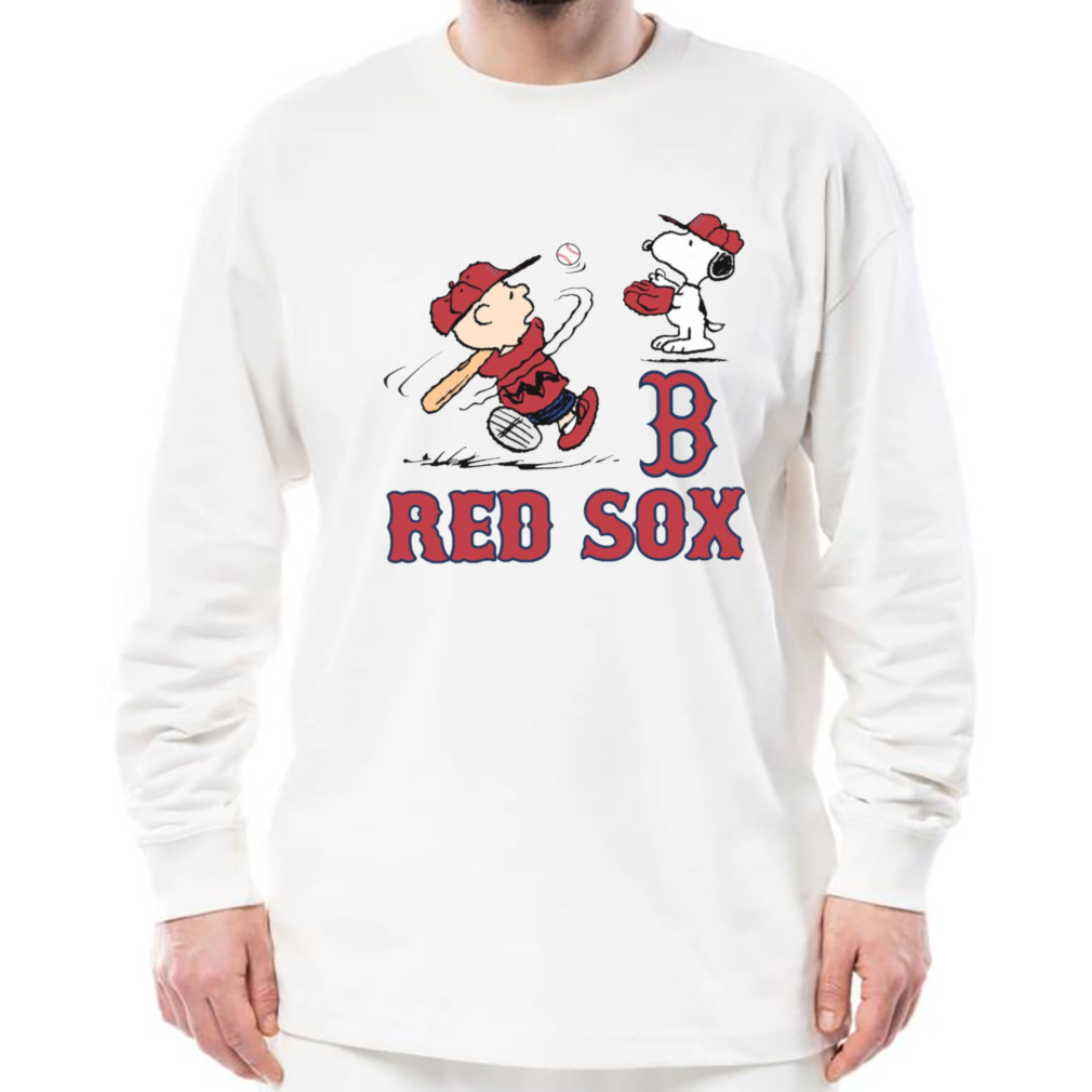 Peanuts Charlie Brown And Snoopy Playing Baseball Boston Red Sox T