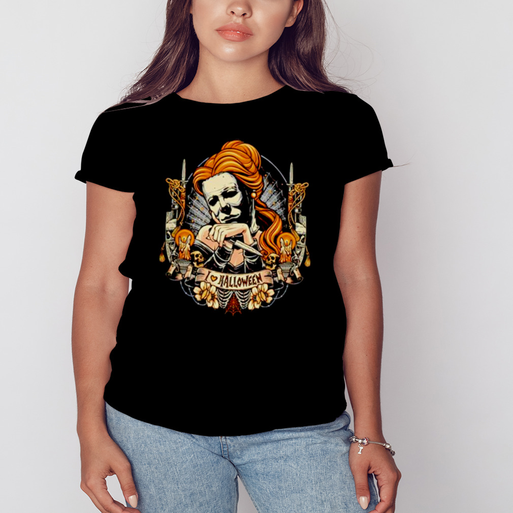 I Love Halloween A mashup of Belle and Michael Myers shirt 2 Women's tshirt
