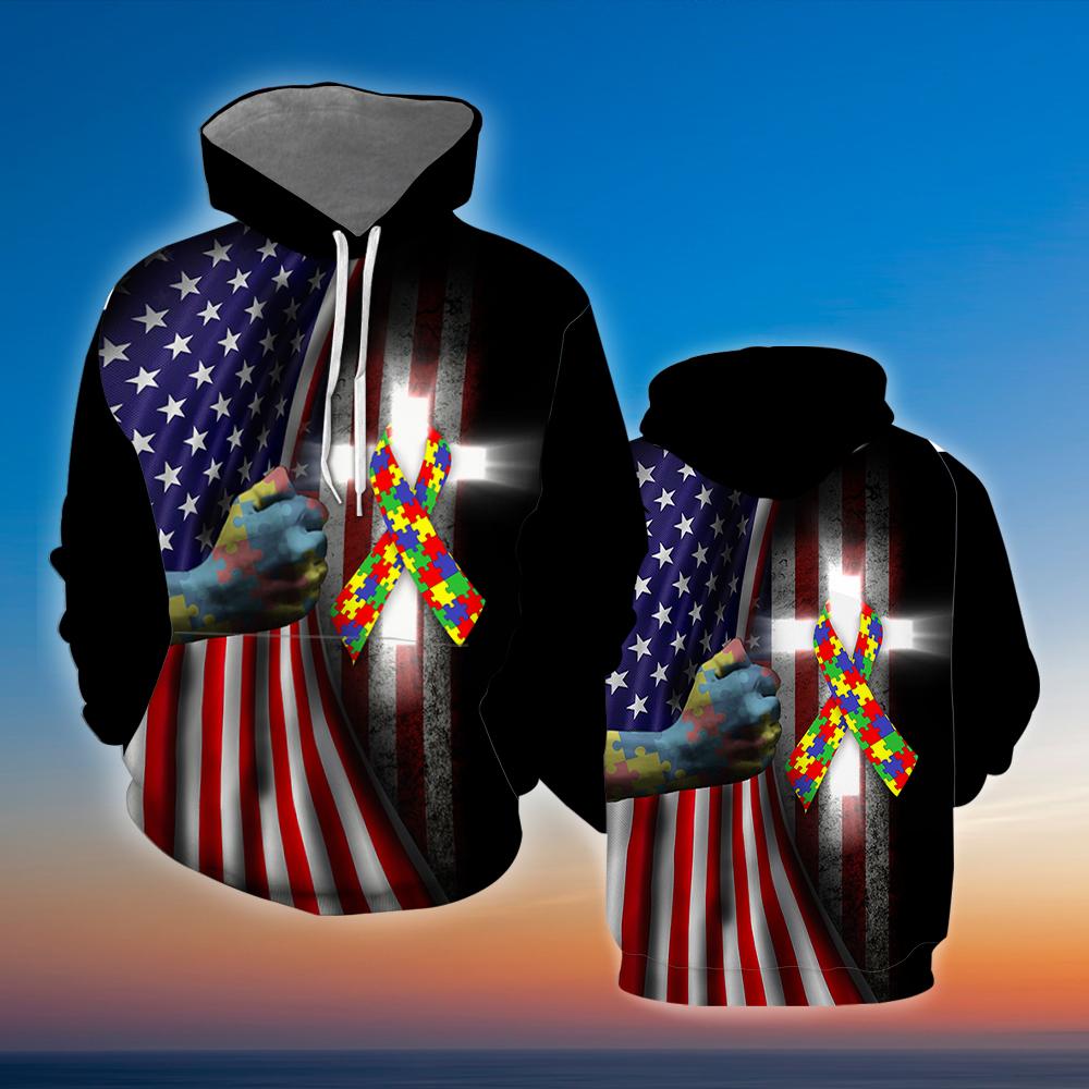 Autism Cross American Flag All Over Print  For Men & Women  HT8562