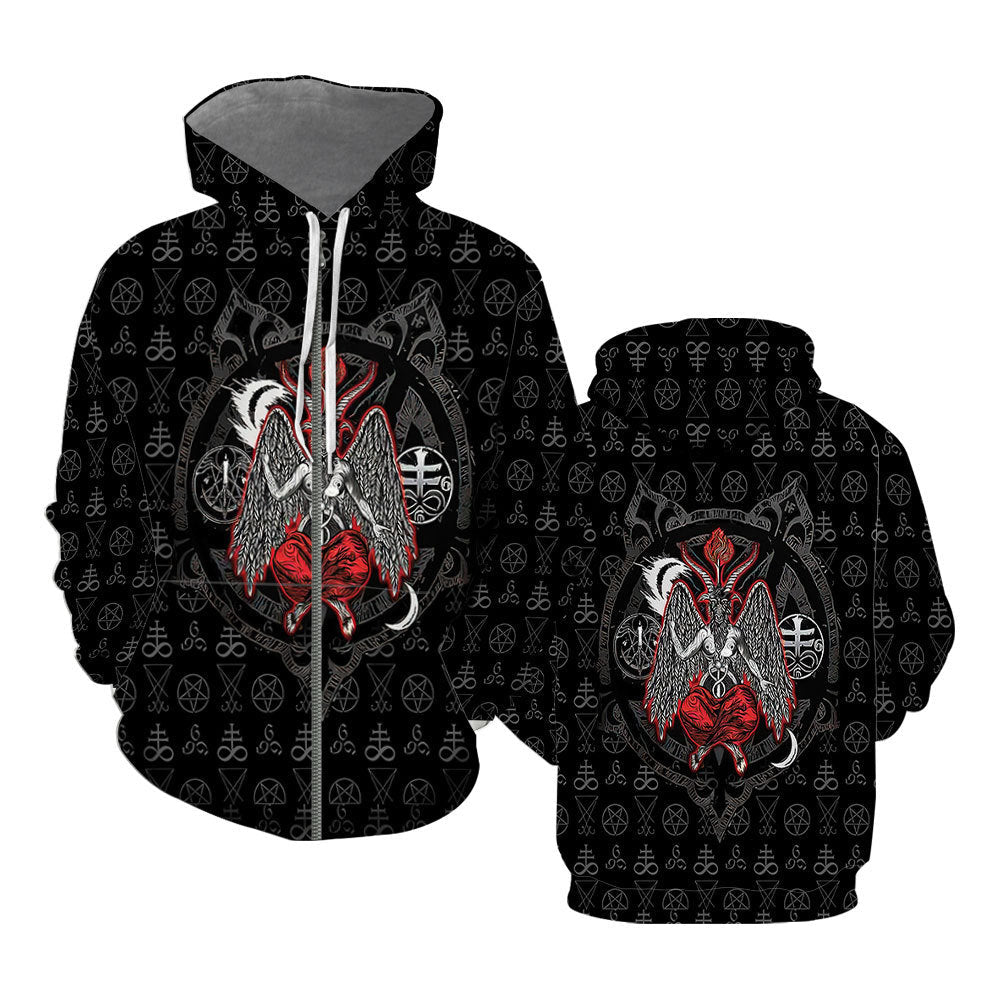 Baphomet Demon Satanism Pentagram Hoodie Over Print  For Men & Women  HP2683