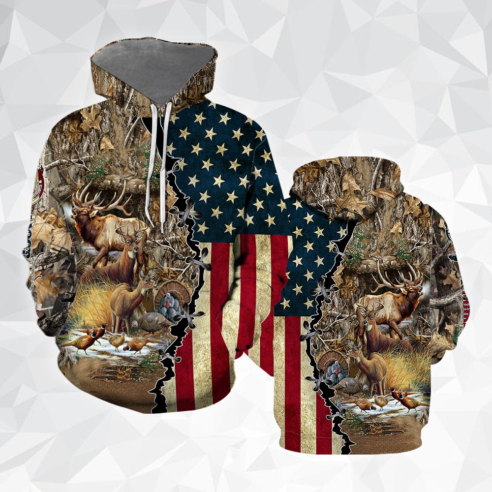 Elk Hunting American Flag All Over Print  For Men & Women  HO2631