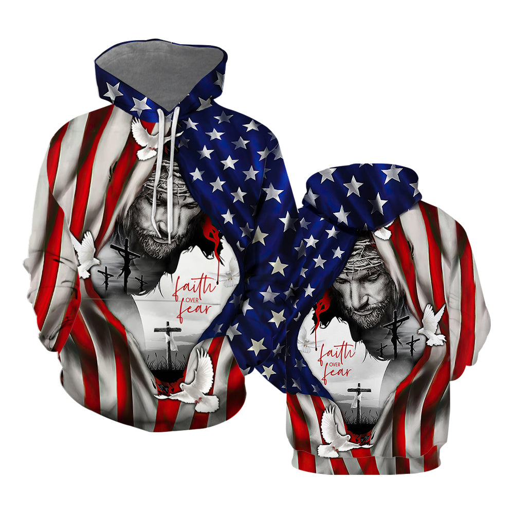 Faith Over Fear Jesus Under American Flag All Over Print  For Men & Women  HP2453