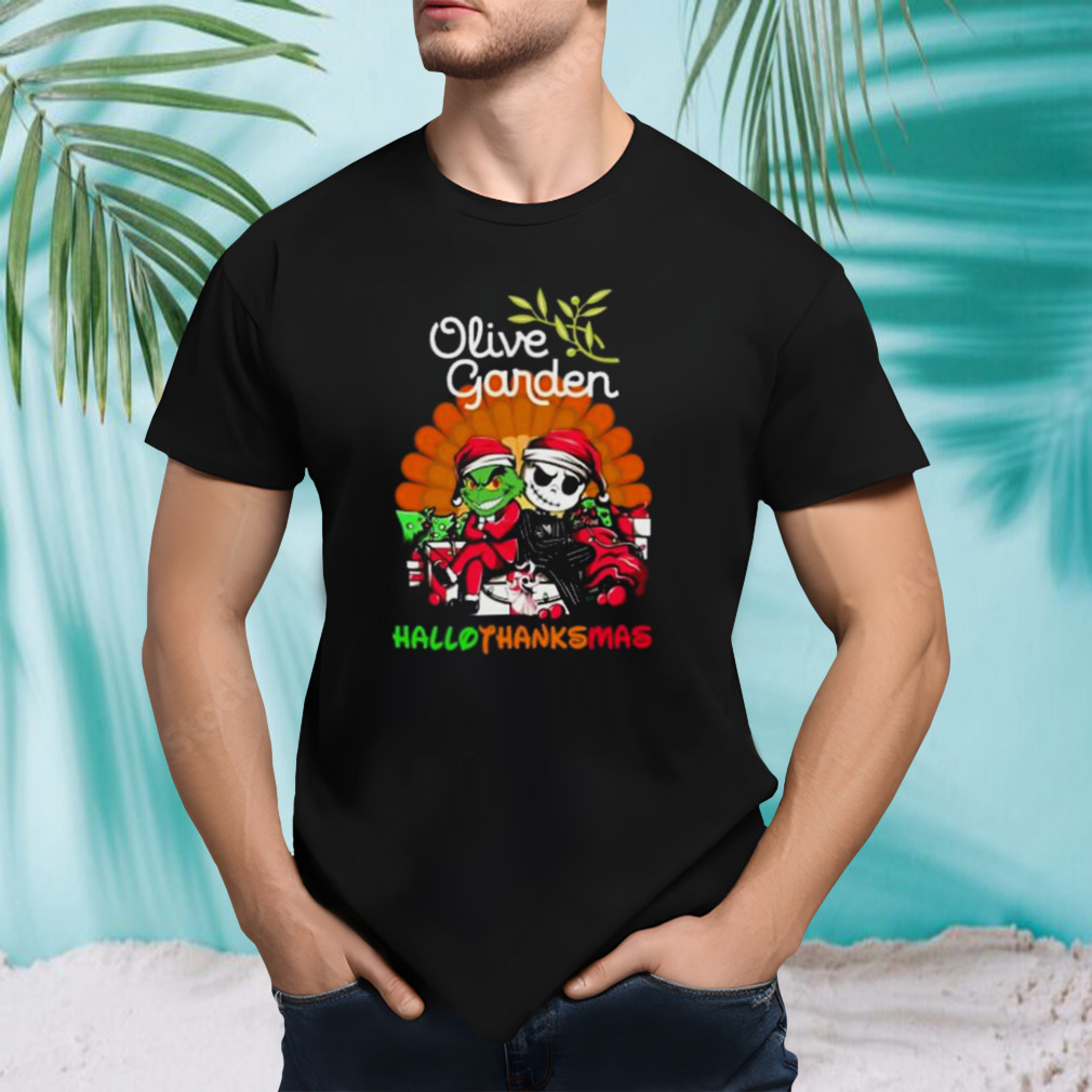 Grinch And Jack Skellington Olive Garden HalloThanksMas 2023 shirt