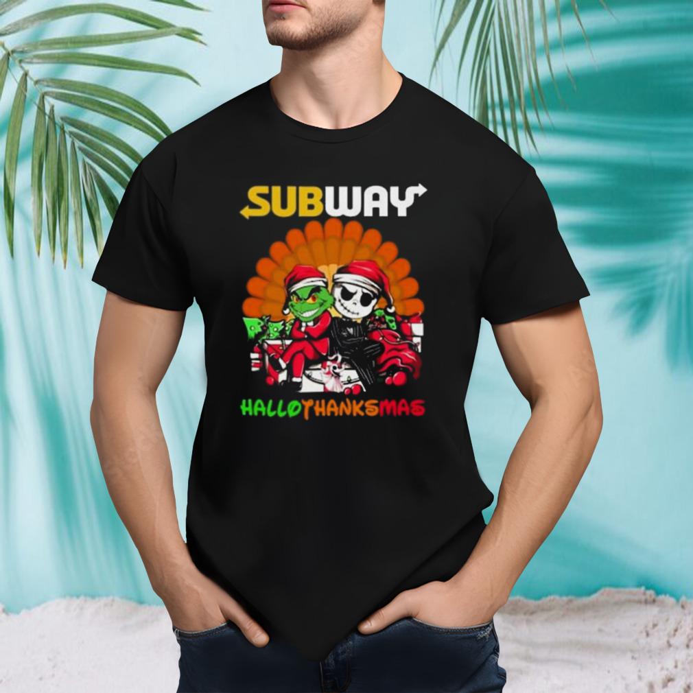 Grinch And Jack Skellington Subway HalloThanksMas 2023 Shirt