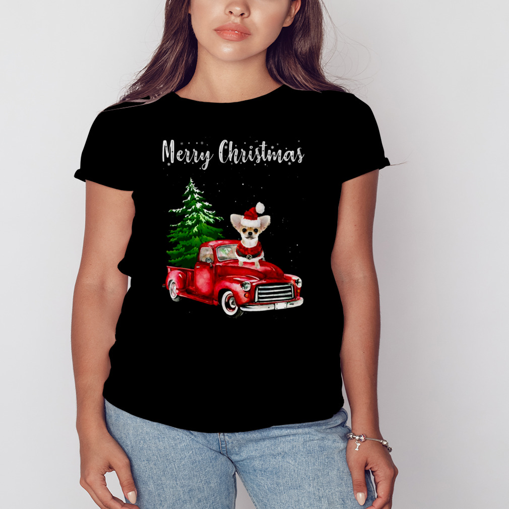 Chihuahua Christmas Tree Red Truck Pajamas shirt 2 Women's tshirt