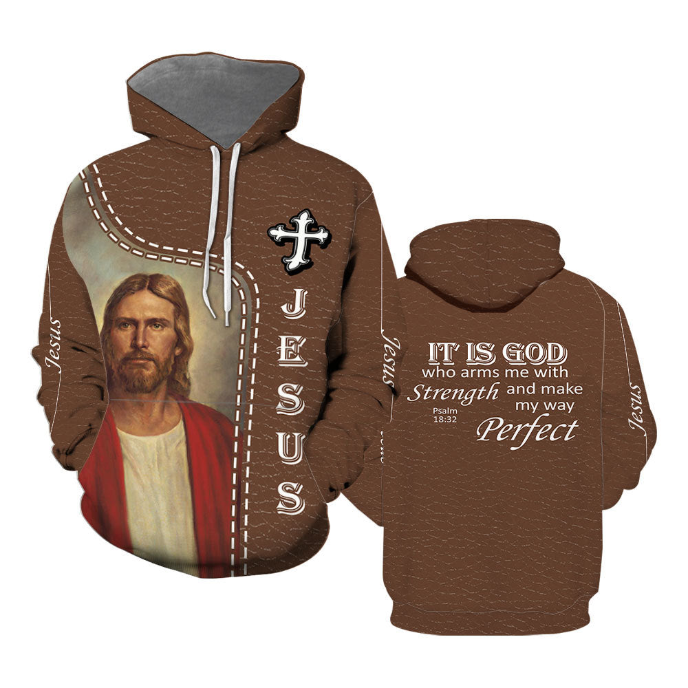 Jesus Is It God Who Arms Me With Strength Brown Hoodie Over Print  For Men & Women  HP1275