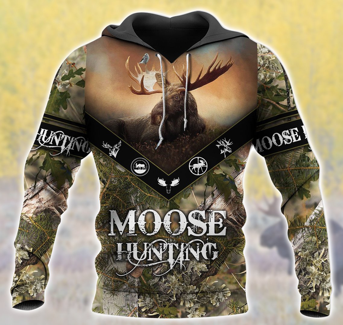 Moose Hunting Black All Over Print  For Men & Women  HT5271