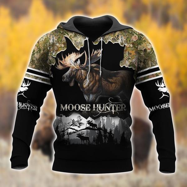 Moose Hunting Black All Over Print  For Men & Women  HT5273