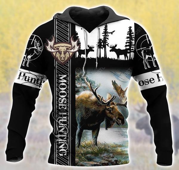 Moose Hunting Black All Over Print  For Men & Women  HT5274