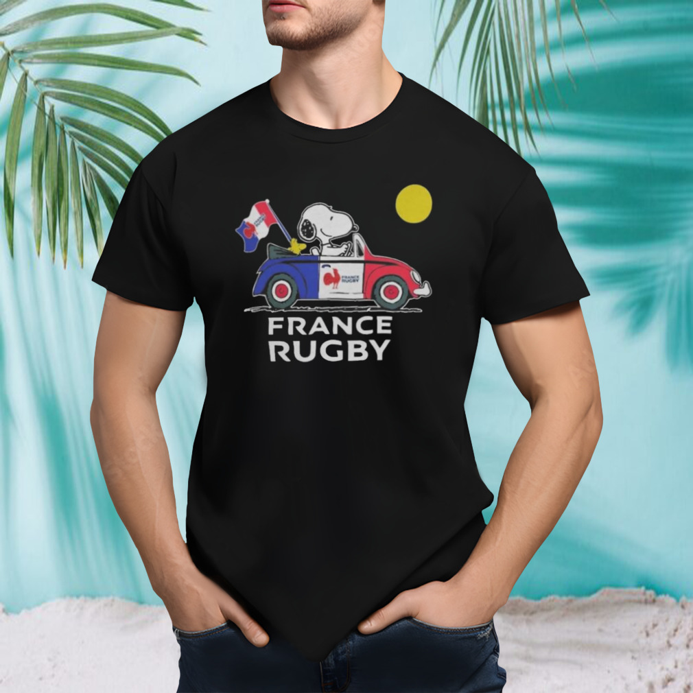Peanuts Snoopy And Woodstock France Rugby On Car 2023 T-shirt