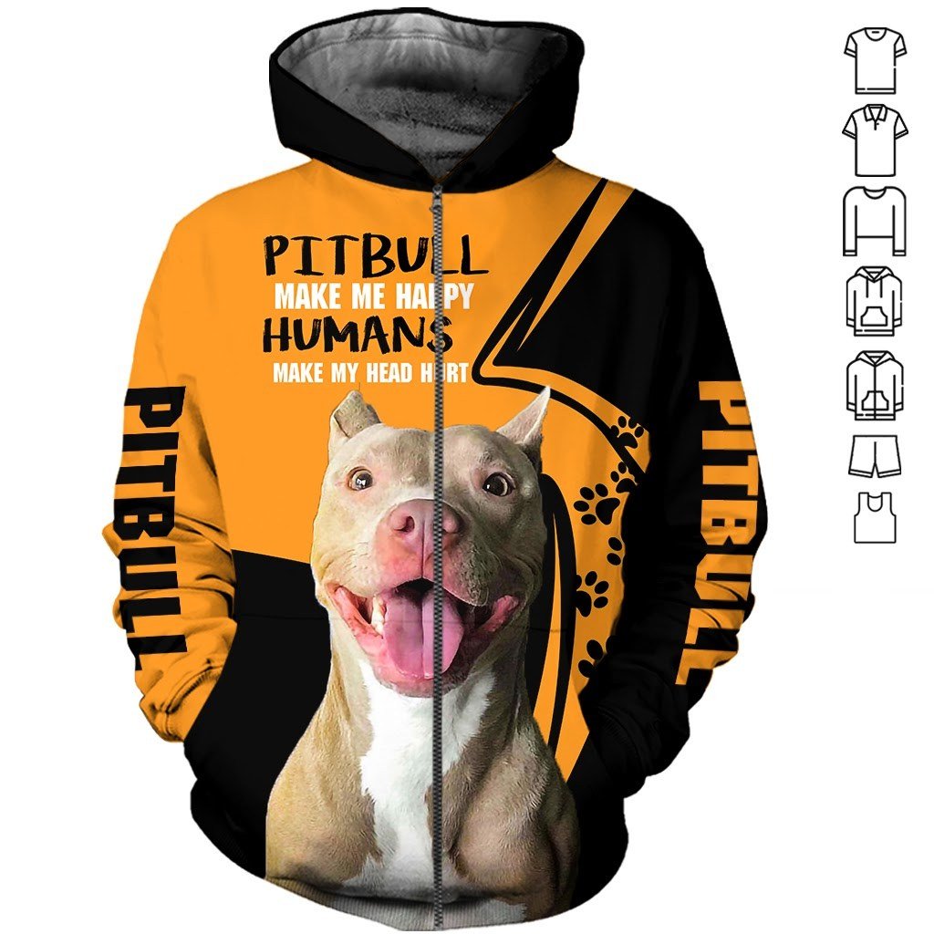 Pitbull Make Me Happy All Over Print  For Men & Women  HT6225