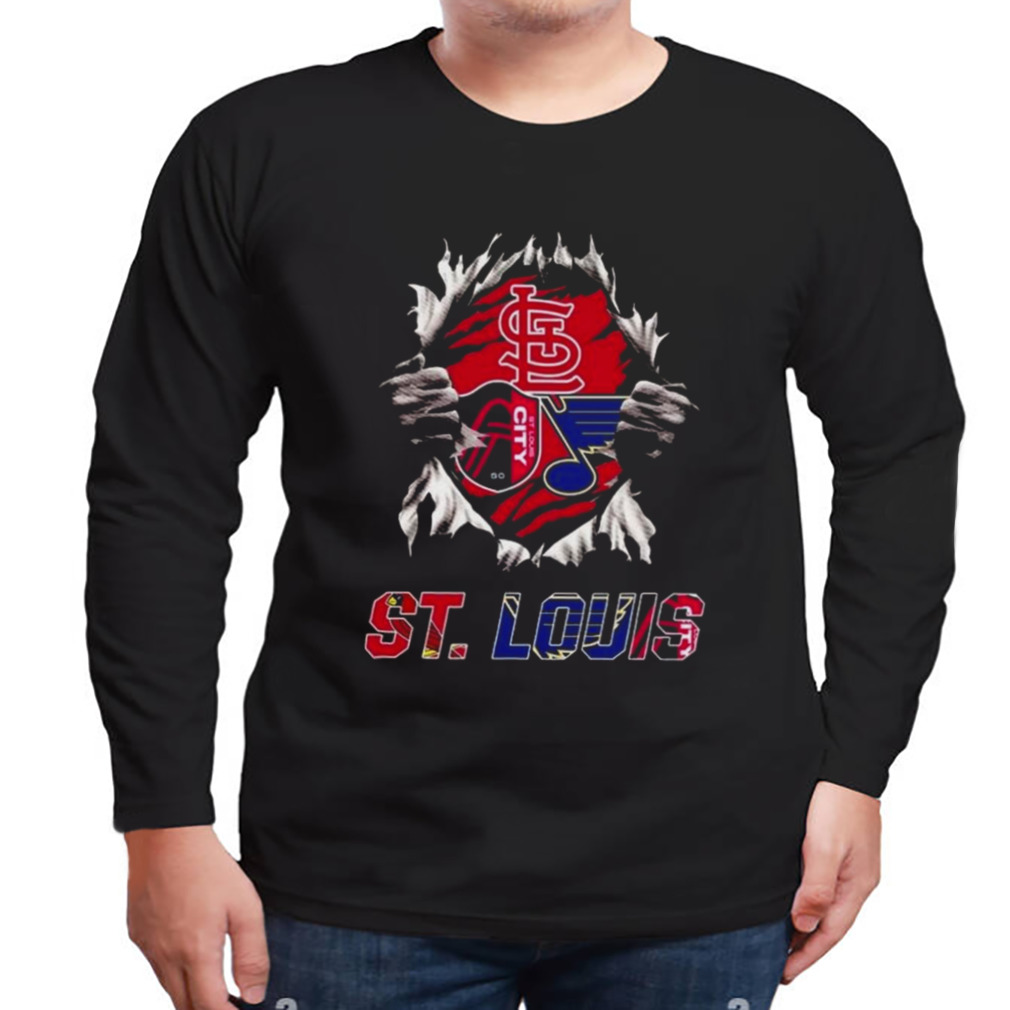 St. Louis Cardinals St. Louis City Sc St. Louis Blues Ripping Tearing  Through Logo Batman Shirt