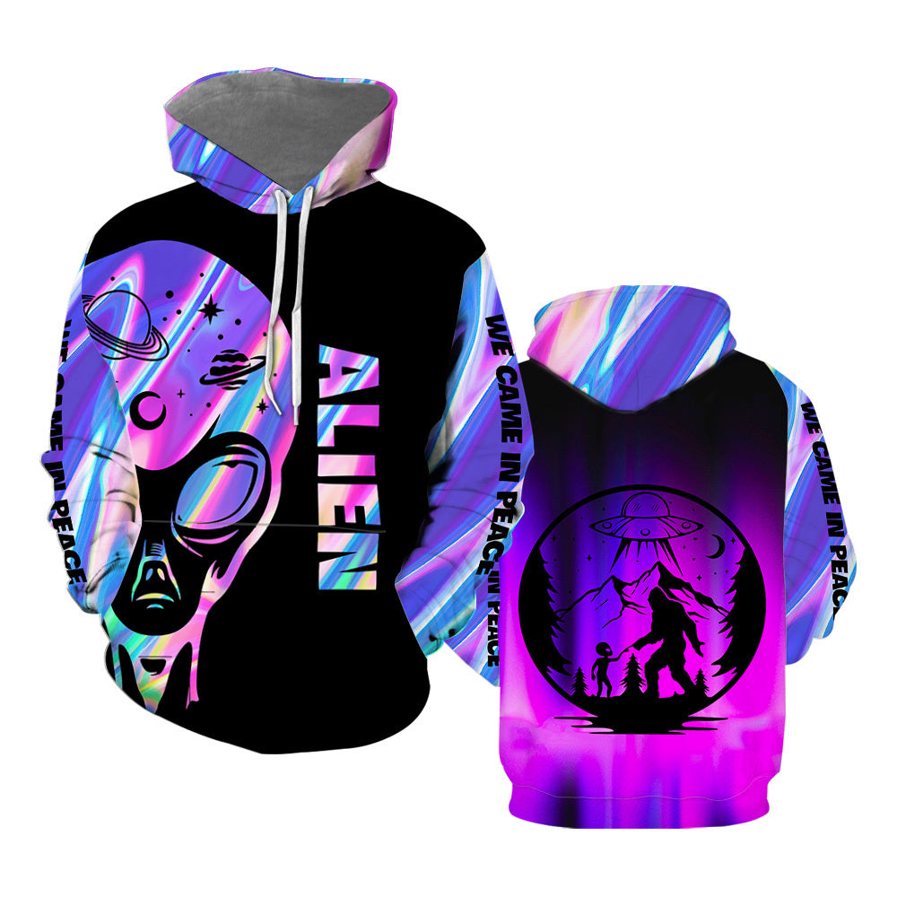Alien Bigfoot We Came In Peace Hologram Hoodie Over Print  For Men _ Women  HP5396