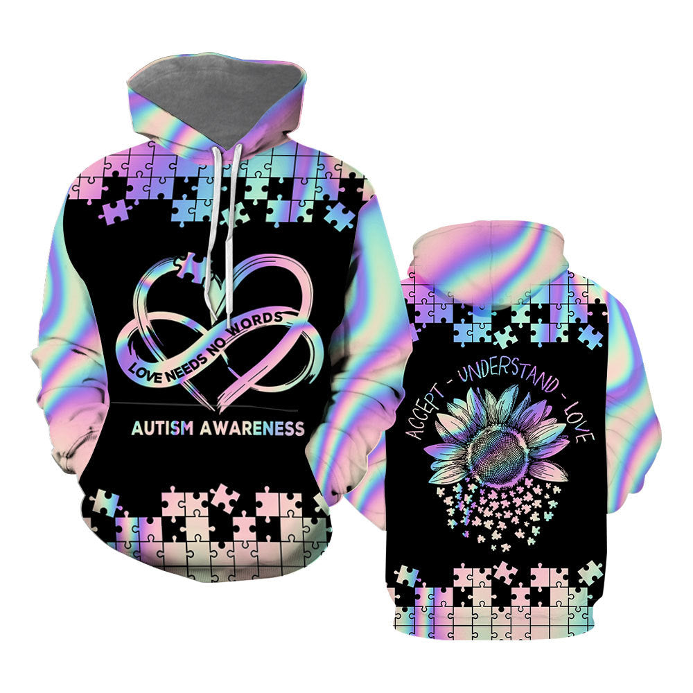 Autism Awareness Infinity Heart Sunflower Hoodie Over Print For Men _ Women HP5735