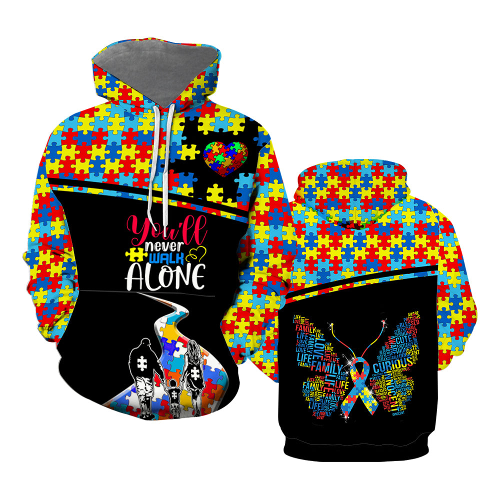 Autism Awareness You_ll Never Walk Alone Hoodie Over Print For Men _ Women HP2494