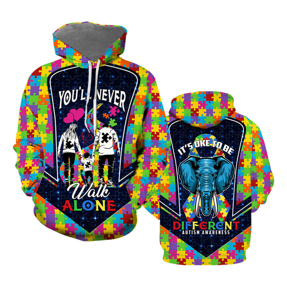 Autism Awareness You_ll Never Walk Alone Hoodie Over Print For Men _ Women HP5664