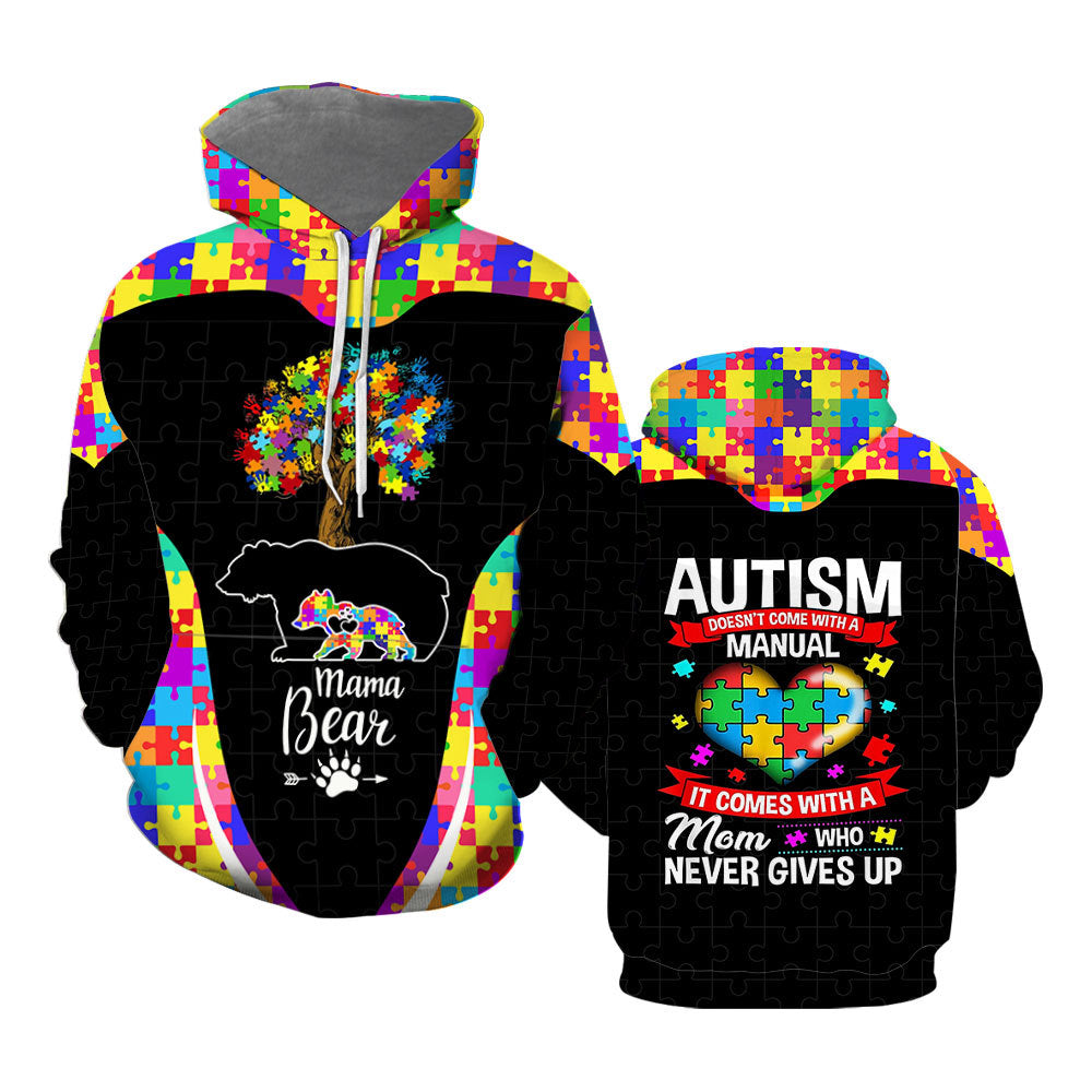 Autism Mom Mama Bear Autism Awareness Hoodie Over Print For Men _ Women HP5667