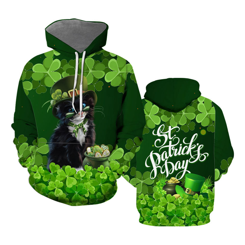 Black Cat Happy St. Patricks Day Hoodie All Over Print For Men _ Women HP5521