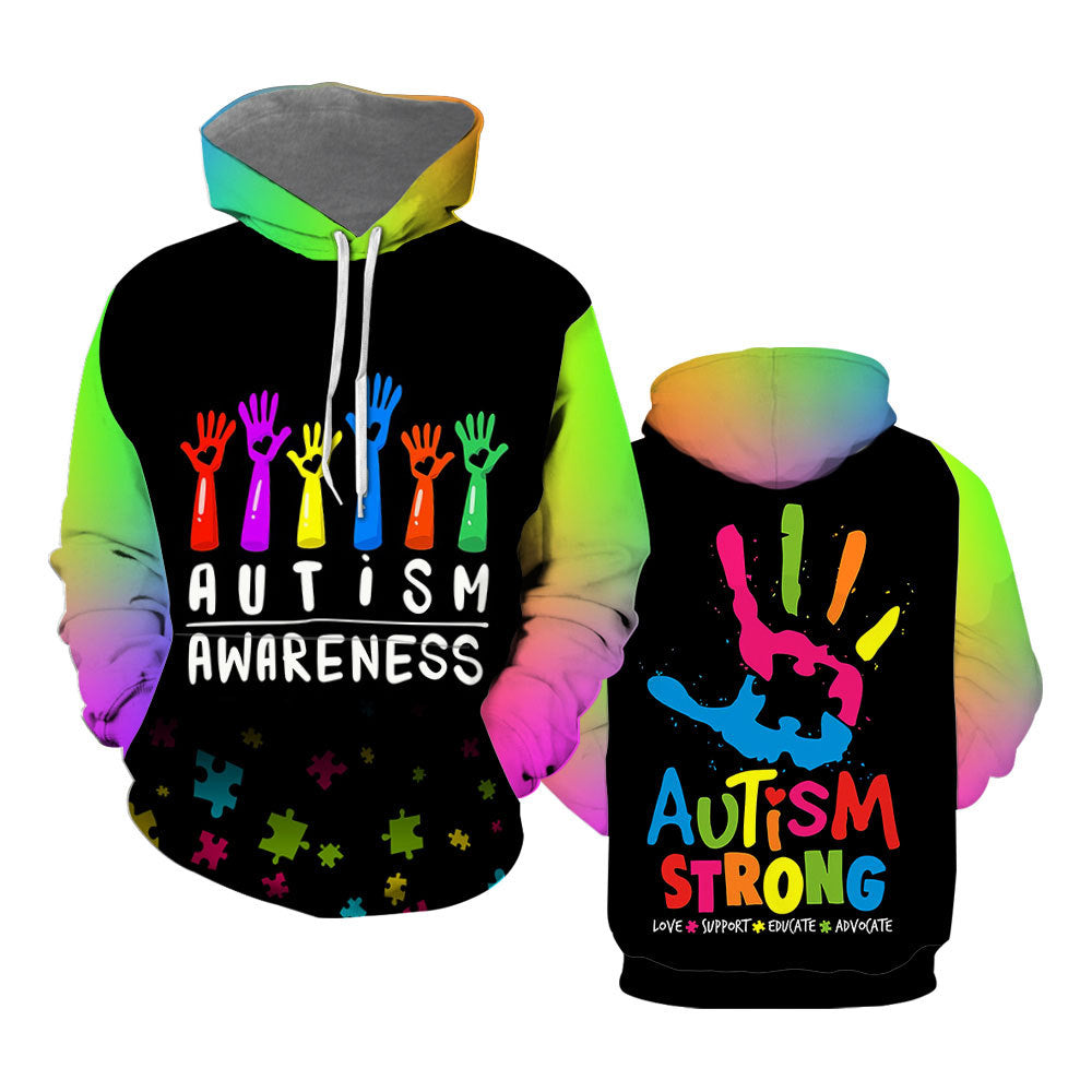 CAutism Strong Love Support Educate Advocate Hoodie Over Print  For Men _ Women  TH1183