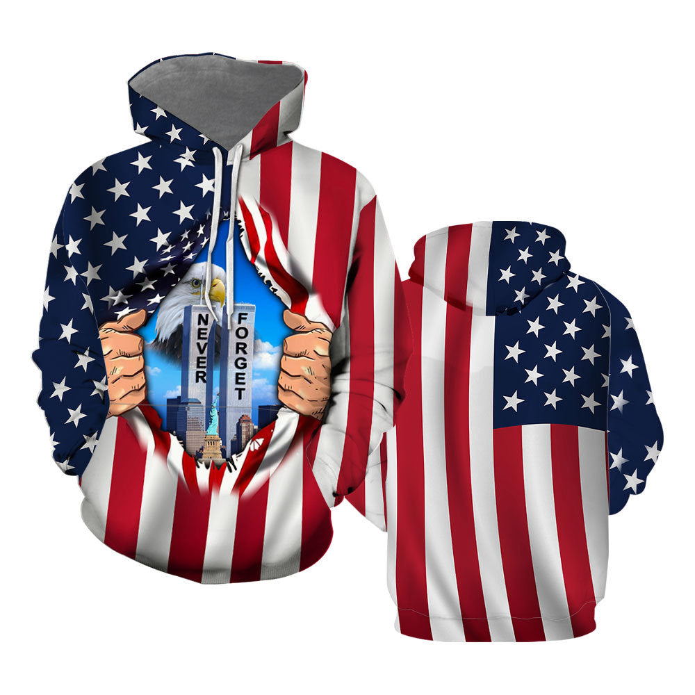 Eagle American Flag Twin Towers Patriot Day Hoodie All Over Print For Men _ Women TH1243