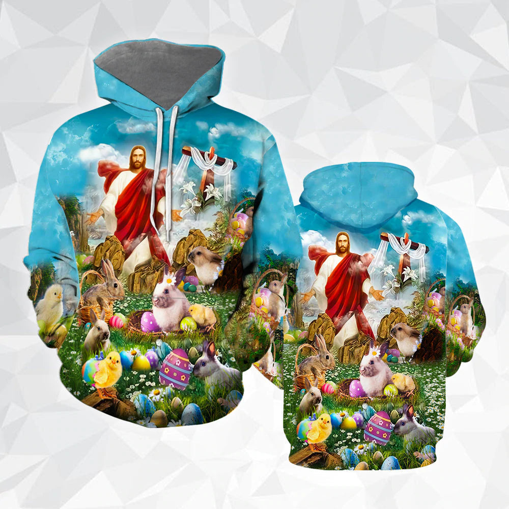 Happy Easter Jesus Is Risen Hoodie Over Print  For Men _ Women  HP2139