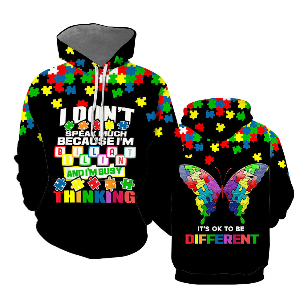 I Don_t Speak Much Brilliant It_s Ok To Be Different Autism Awareness Hoodie Over Print  For Men _ Women  HP5529
