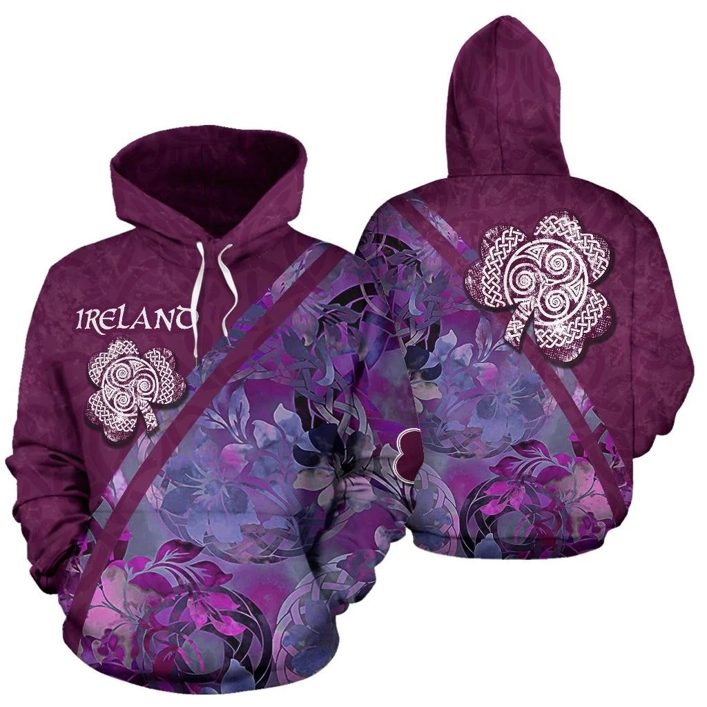 Irish Celtic Cross Shamrock St Patrick_s Day Hoodie Over Print  For Men _ Women  HT5937