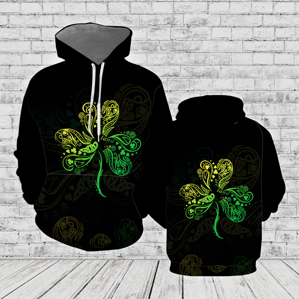 Irish Saint Patrick_s Day Shamrock Celtic Cross Hoodie Over Print  For Men _ Women  HT5745