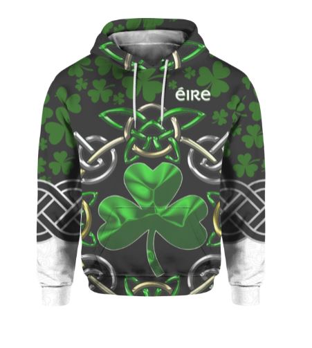 Irish Saint Patrick_s Day Shamrock Celtic Cross Hoodie Over Print  For Men _ Women  HT5748