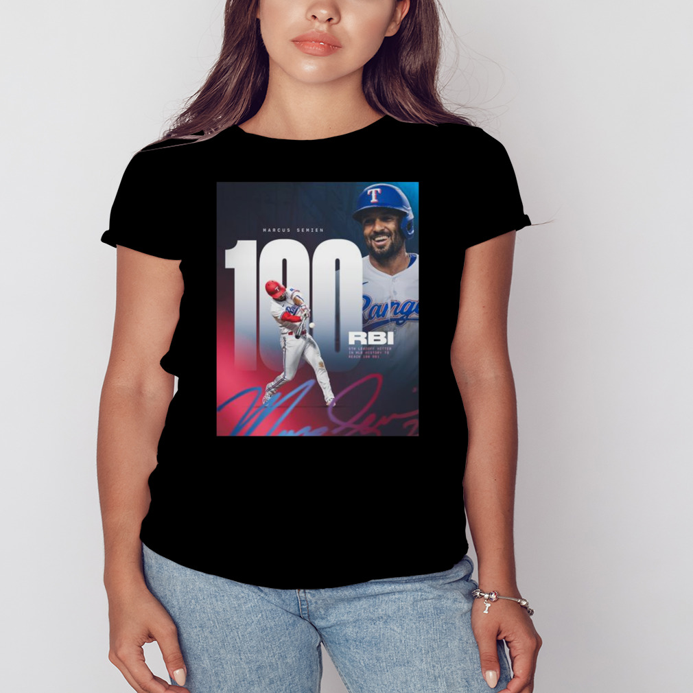 Marcus semien Texas rangers 100 rbi 5th leadoff hitter in mlb history shirt,  hoodie, sweater, long sleeve and tank top