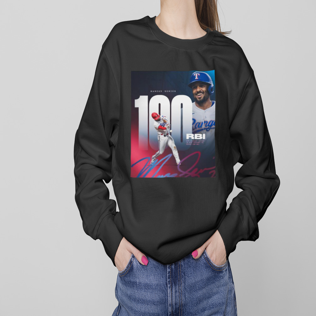 Marcus Semien Texas Rangers 100 RBI 5th Leadoff Hitter in MLB History Shirt,  hoodie, sweater, long sleeve and tank top