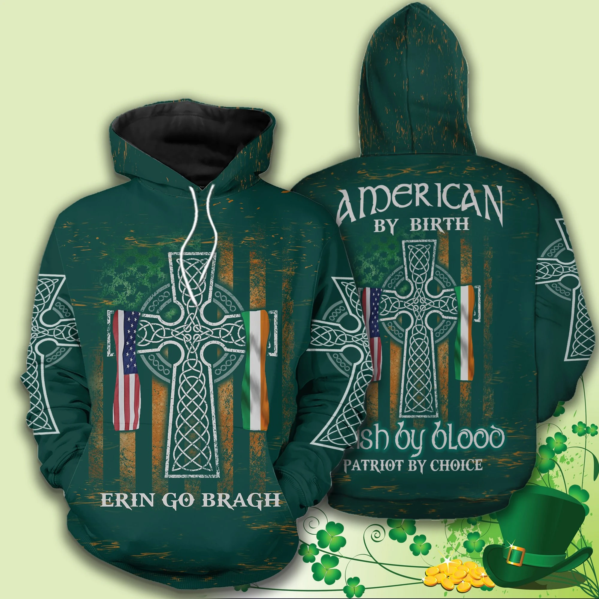 St. Patrick_s Day Hoodie Over Print  For Men _ Women  HT5700