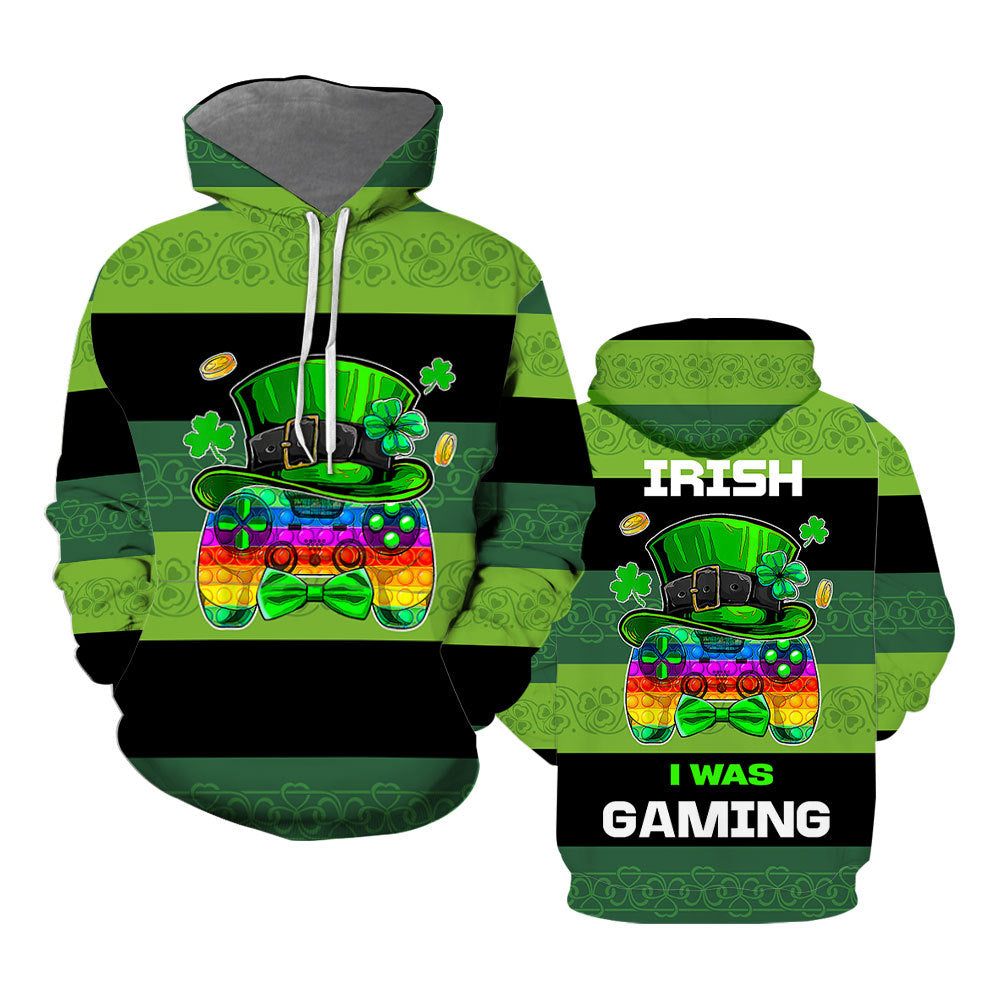 St Patrick_s Day Irish I Was Gaming Hoodie Over Print  For Men _ Women  HP5530