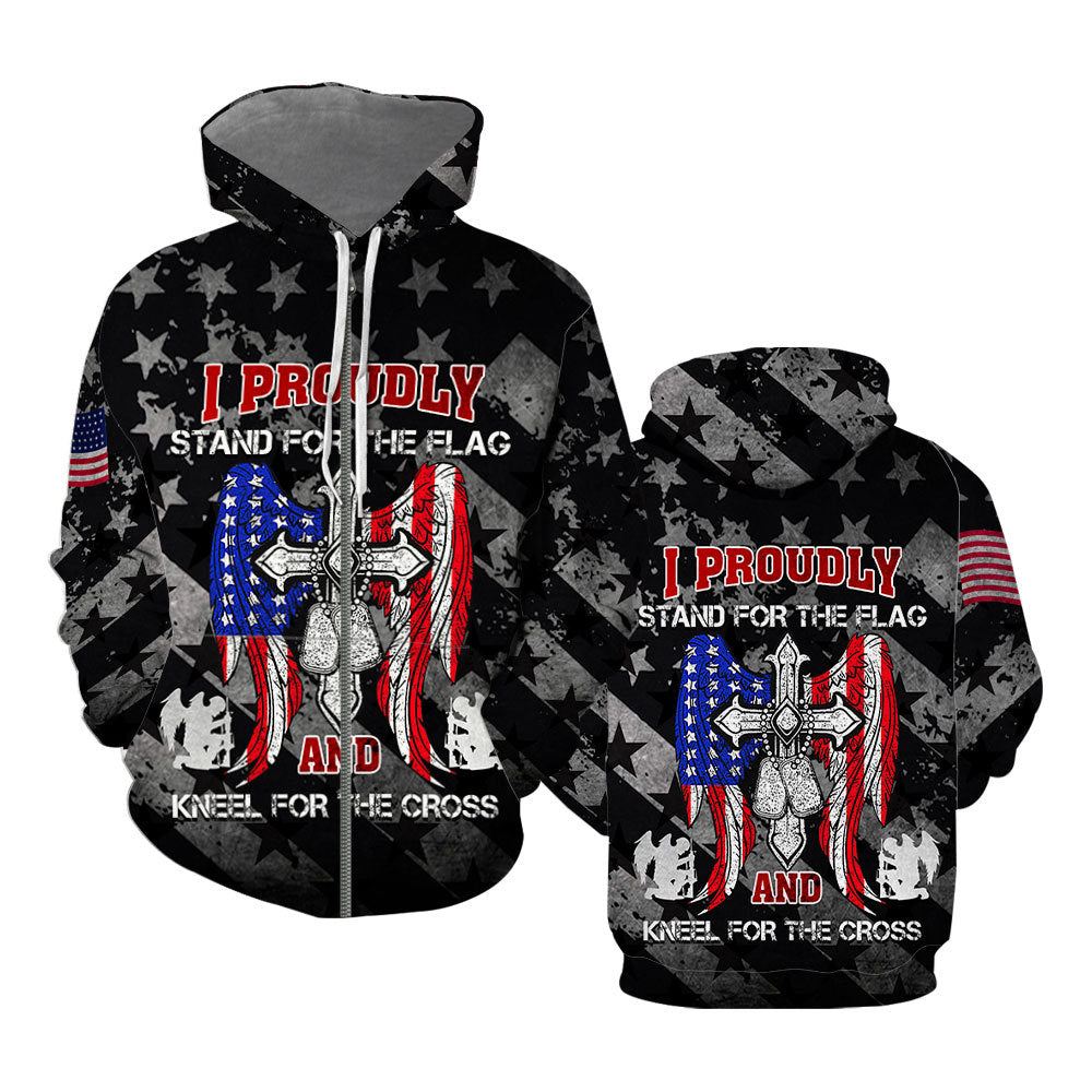 Stand For The Flag Kneel For The Cross Zip Hoodie All Over Print For Men _ Women TH1237