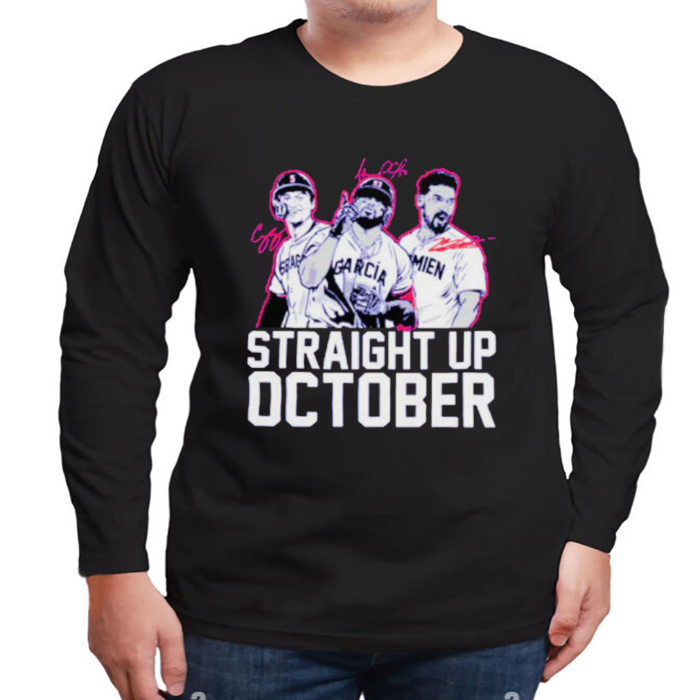 Corey Seager Marcus Semien and adolis Garcia Straight Up October Shirt