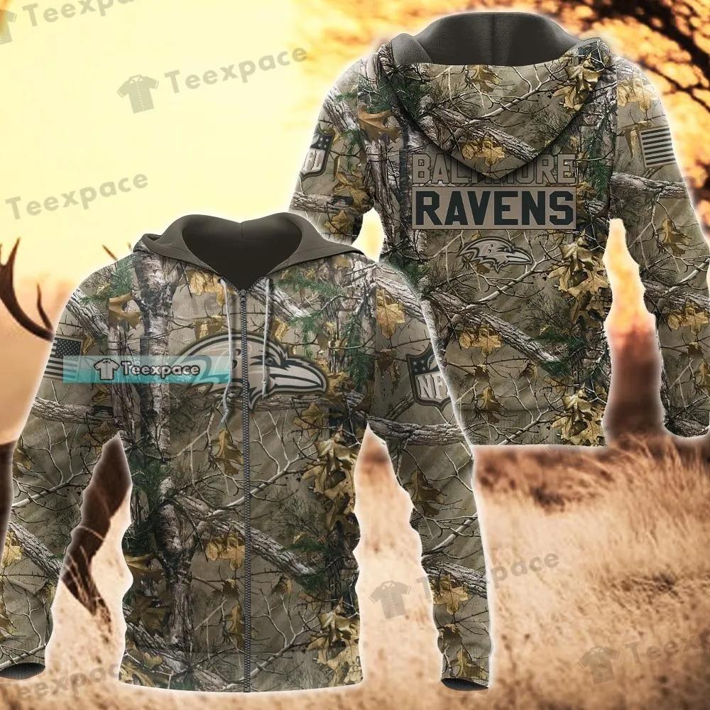 Baltimore Ravens Logo Camo Pattern Zip 3D Hoodie All Over Print - T-shirts  Low Price