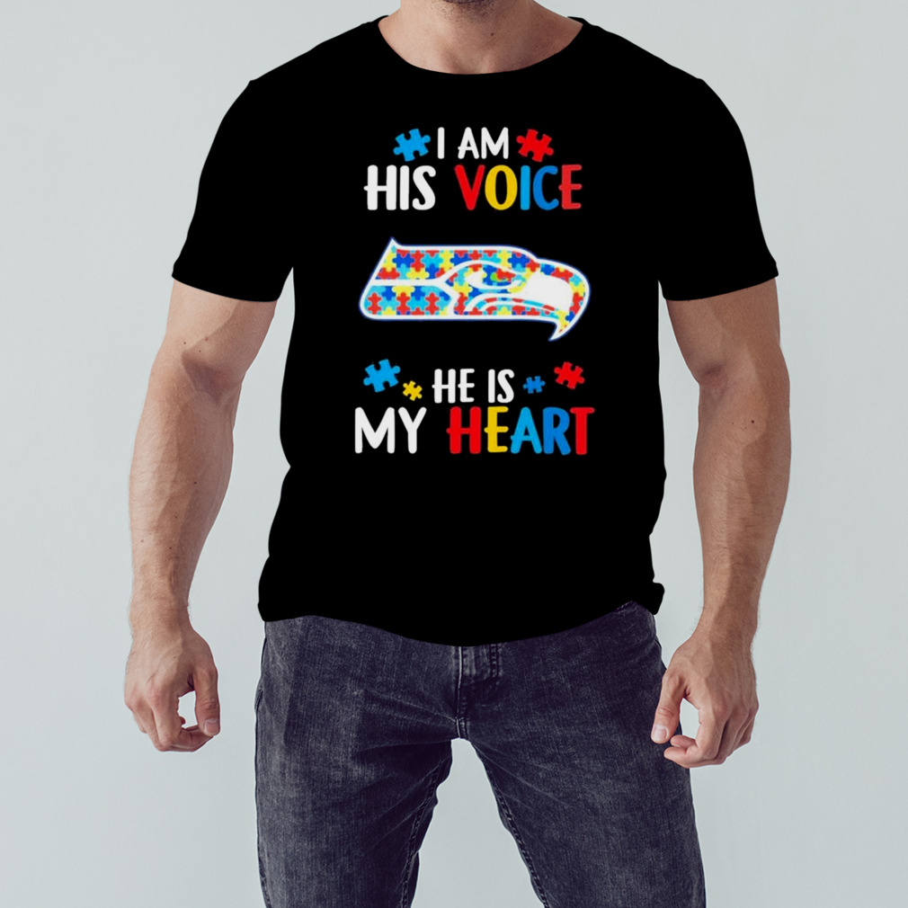 Seattle Seahawks Autism Awareness I Am His Voice He Is My Heart 2023 Shirt