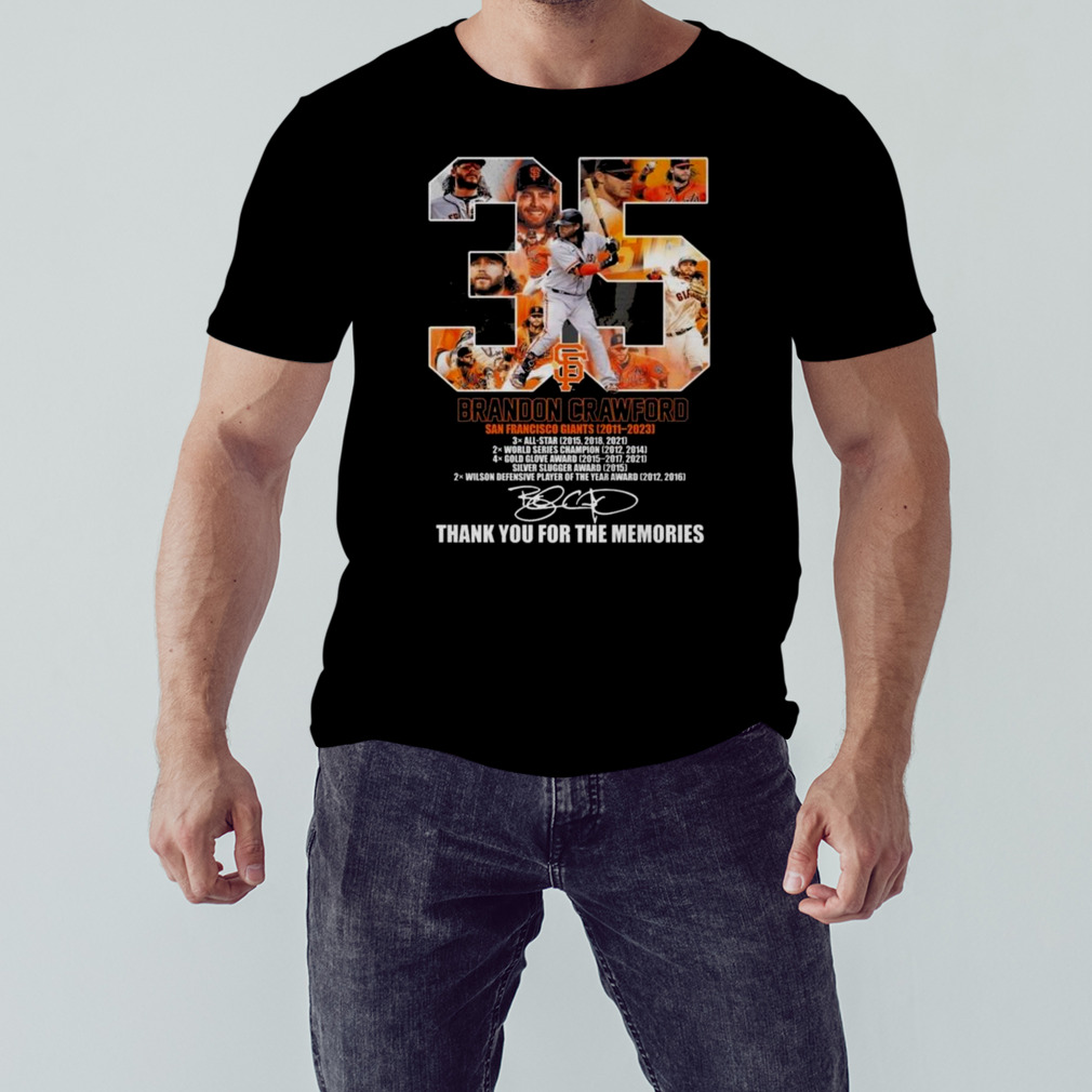 35 Brandon Crawford San Francisco Giants 2011 – 2023 Thank You For The Memories Signature T-shirt