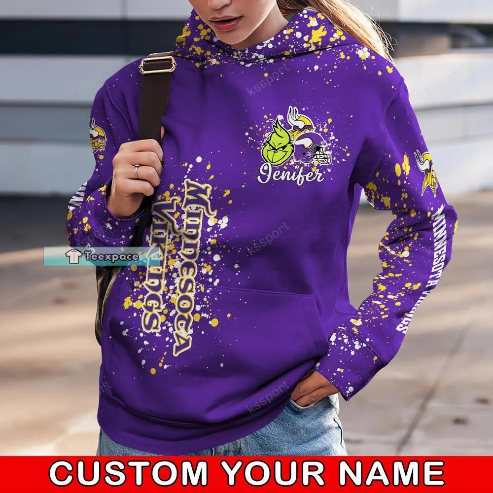 Custom Minnesota Vikings The Grinch Brush Texture Hoodie in 2023